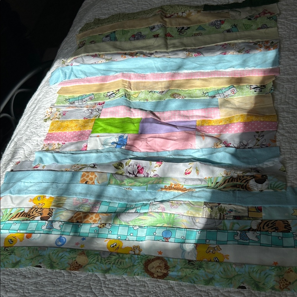 Colorful Patchwork child’s unfinished Quilt with additional fabric